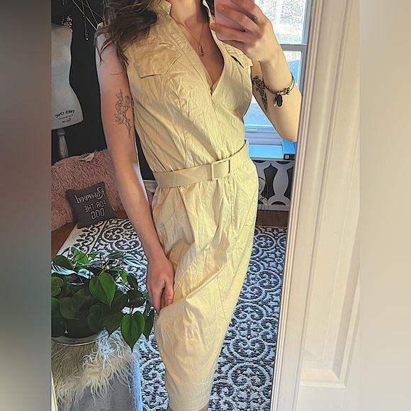 vintage beige patterned structured dress ✨ - Picture 1 of 5